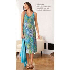 J. Jill Confetti Print Sleeveless Summer Dress with Pockets Size 12 Petite